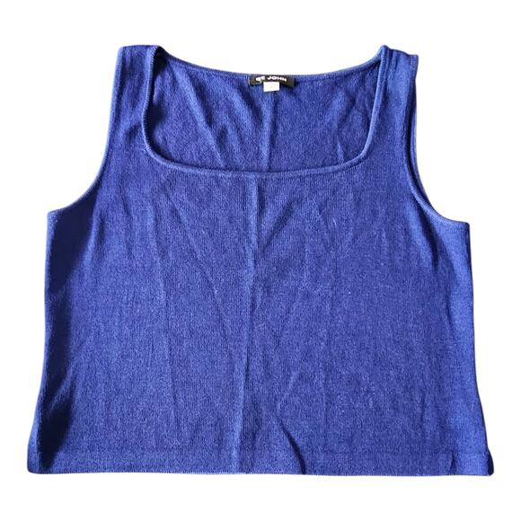 ST. JOHN solid navy scoop neck sleeveless Classic Santana knit tank top L - Picture 1 of 5